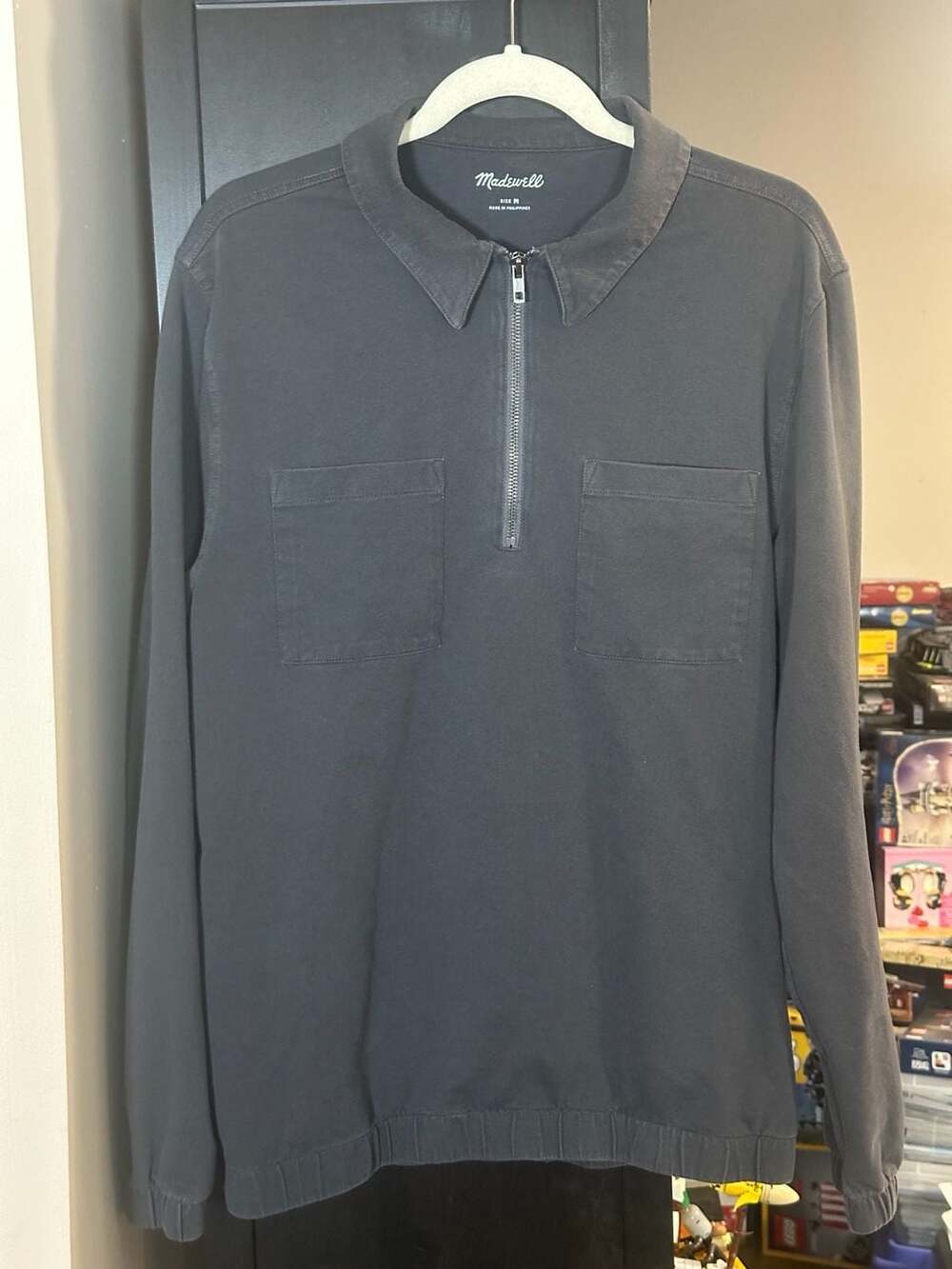 Madewell Men's Dark Gray Half Zip Cotton Long Sleeve Polo Sweatshirt Size M